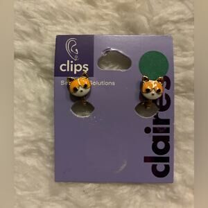 Claire's Kitten Clip Earrings - Orange and White